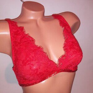 Victoria Secret Bralette Bra Red Lace Triangle Shine Trim Unlined Wireless New